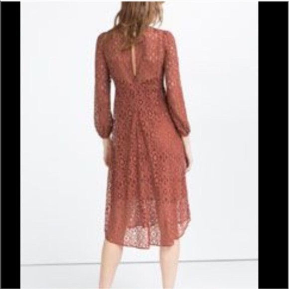 NWT $70 ZARA Women S Terracotta Lace Overlay Cami Midi Dress Bohemian Elegant - Picture 4 of 13